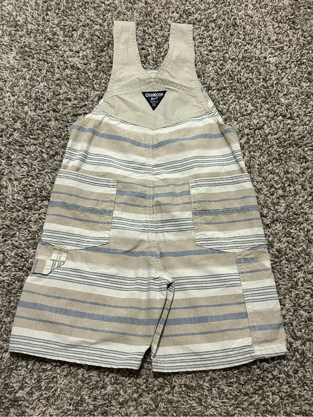 OshKosh B'gosh Beige and Blue Striped Kids Overalls Shorts
